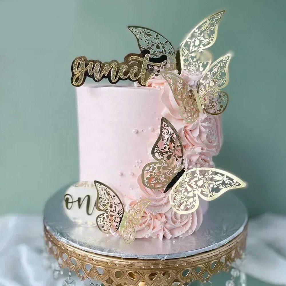 12 Pcs/Pack Paper 3D Butterfly Cake Topper Decoration Cupcake Toppers for Valentines Day Wedding Birthday Party Decor