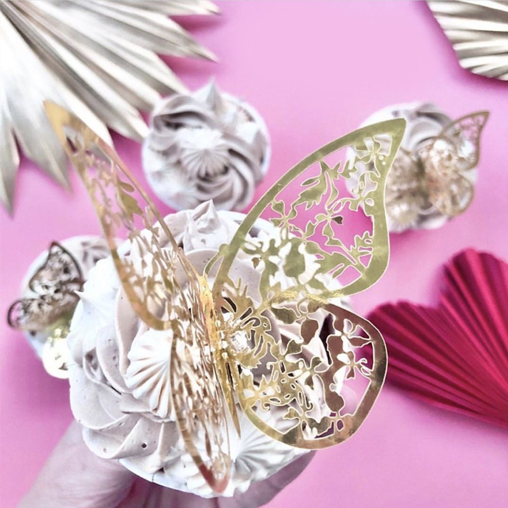 12 Pcs/Pack Paper 3D Butterfly Cake Topper Decoration Cupcake Toppers for Valentines Day Wedding Birthday Party Decor