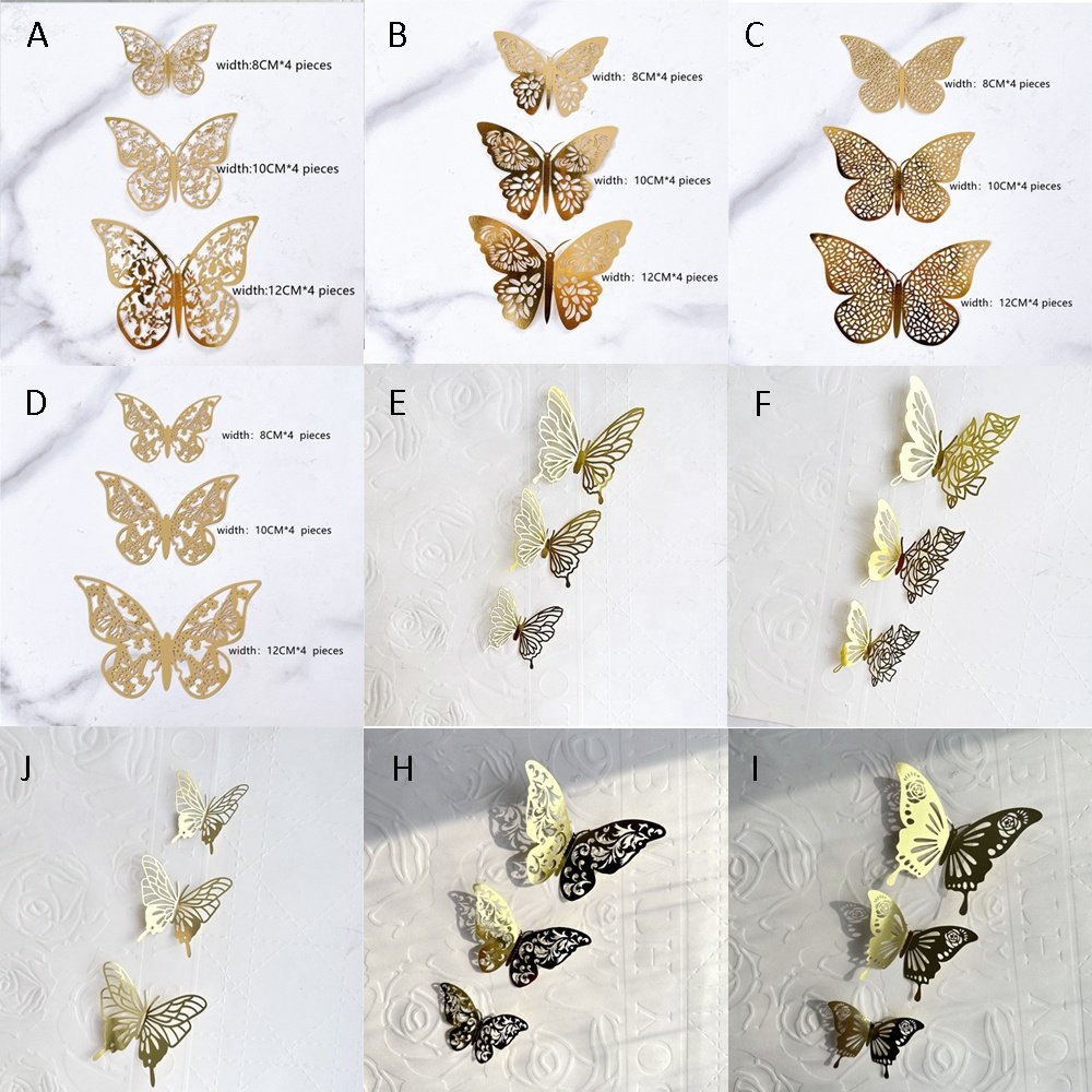 12 Pcs/Pack Paper 3D Butterfly Cake Topper Decoration Cupcake Toppers for Valentines Day Wedding Birthday Party Decor
