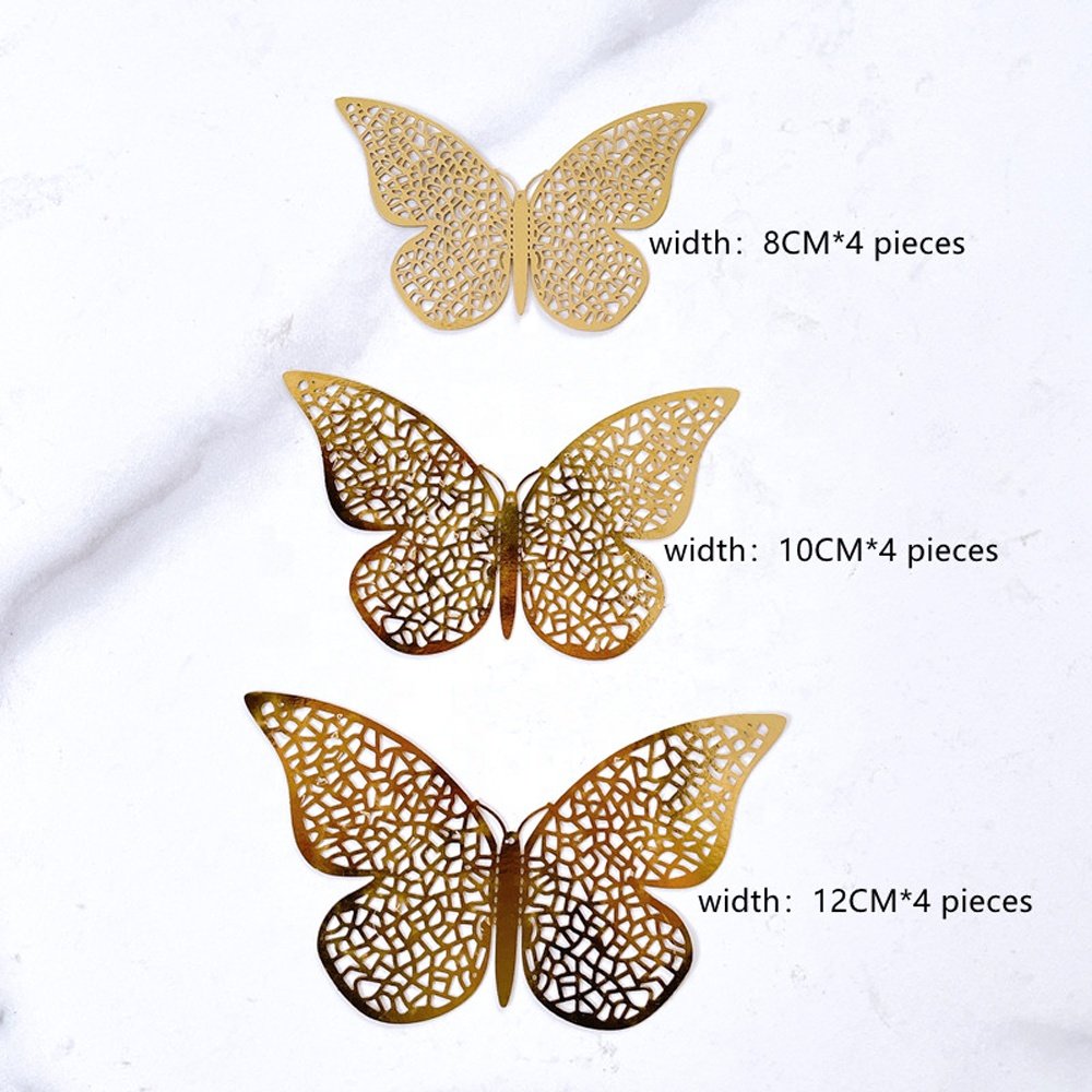 12 Pcs/Pack Paper 3D Butterfly Cake Topper Decoration Cupcake Toppers for Valentines Day Wedding Birthday Party Decor