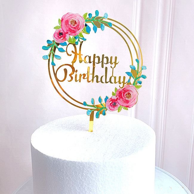 Acrylic Flower happy birthday Bride to Be Mr and Mrs cake topper decoration