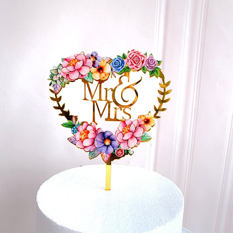 Acrylic Flower happy birthday Bride to Be Mr and Mrs cake topper decoration
