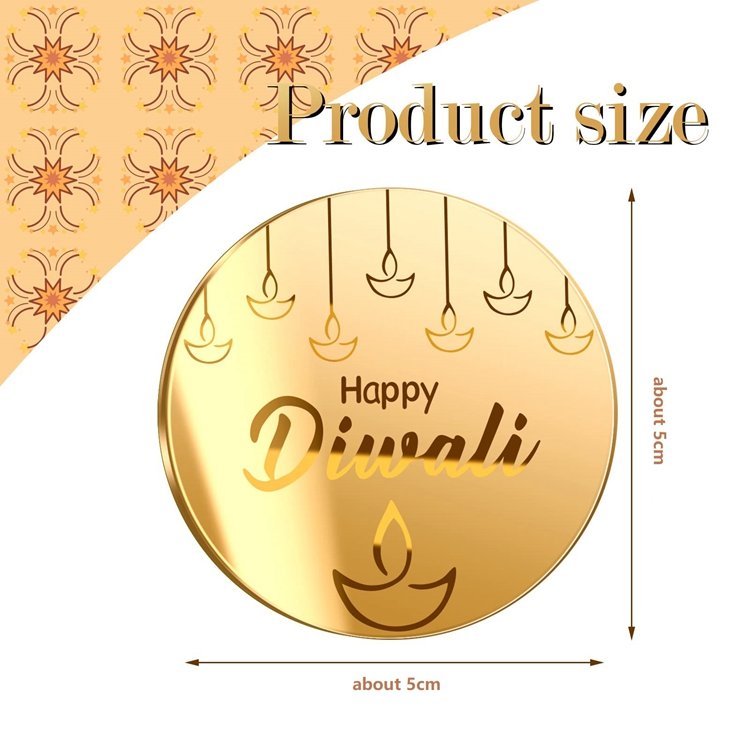 Hstyle Gold Mirror Disc Engraved Happy Diwali Cake Topper Indian Festival of Lights Deepavali Cake Cupcake Dessert Decors PQ189