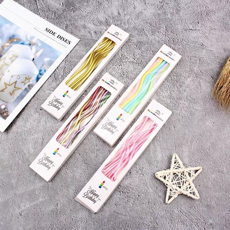 New 6pcs/box Colorful Creative Birthday Cake Candle Party Curve Thread Birthday Spiral Candles Party Decoration