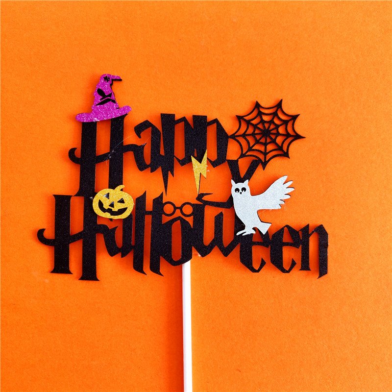 Halloween Cake Decoration Pumpkin Bat Witch Ghost Castle Halloween Paper Cupcake Topper