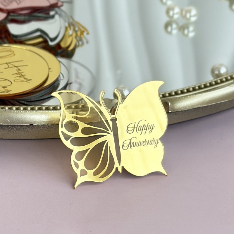 2024 hot selling butterfly acrylic cake decoration happy birthday anniversary cup cake toppers