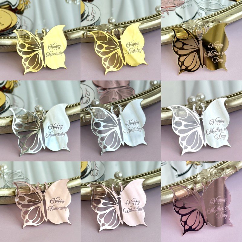 2024 hot selling butterfly acrylic cake decoration happy birthday anniversary cup cake toppers