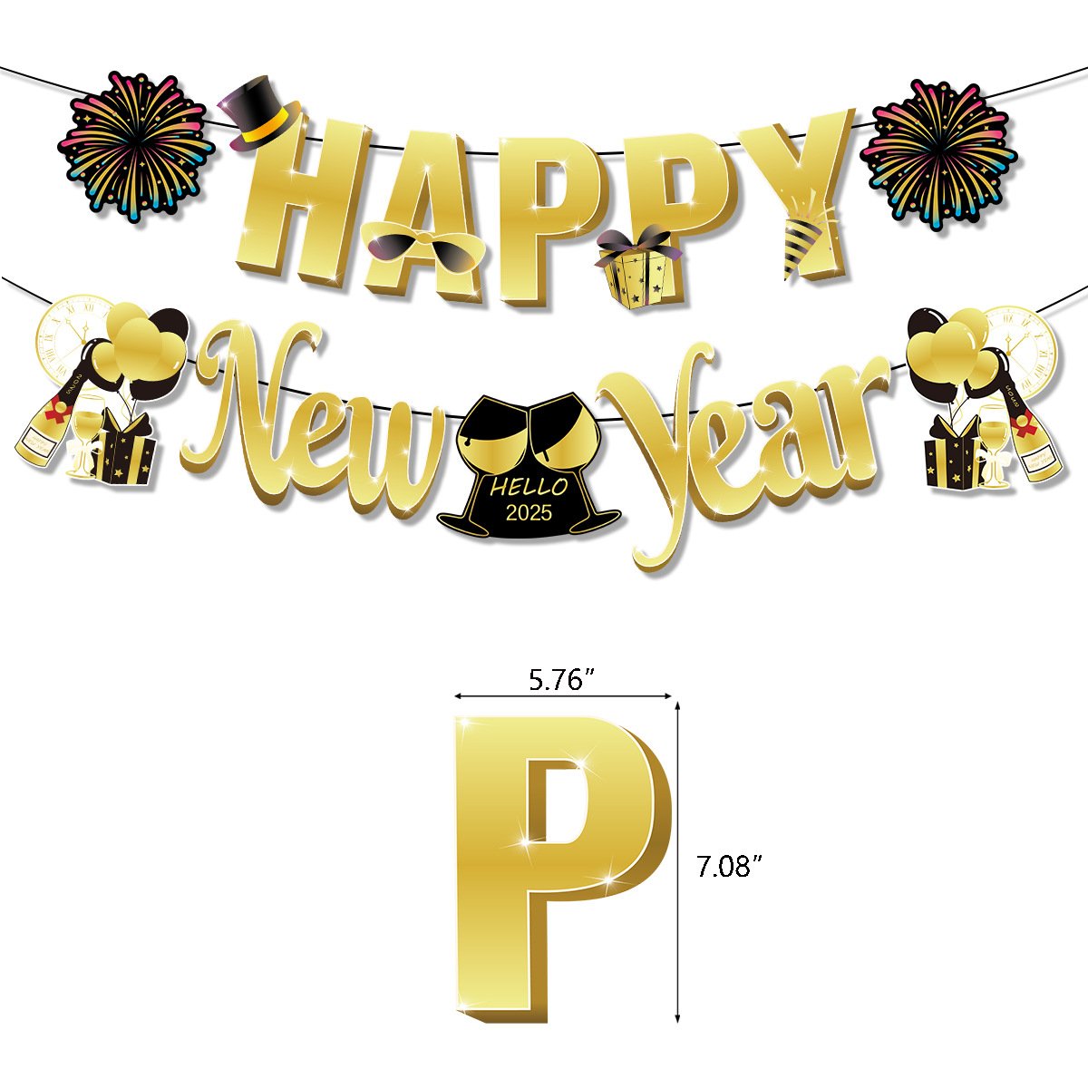 2025 Happy New Year Bunting Banner Cake Topper Photo Props Foil Latex Balloons For New Year Party Decorations