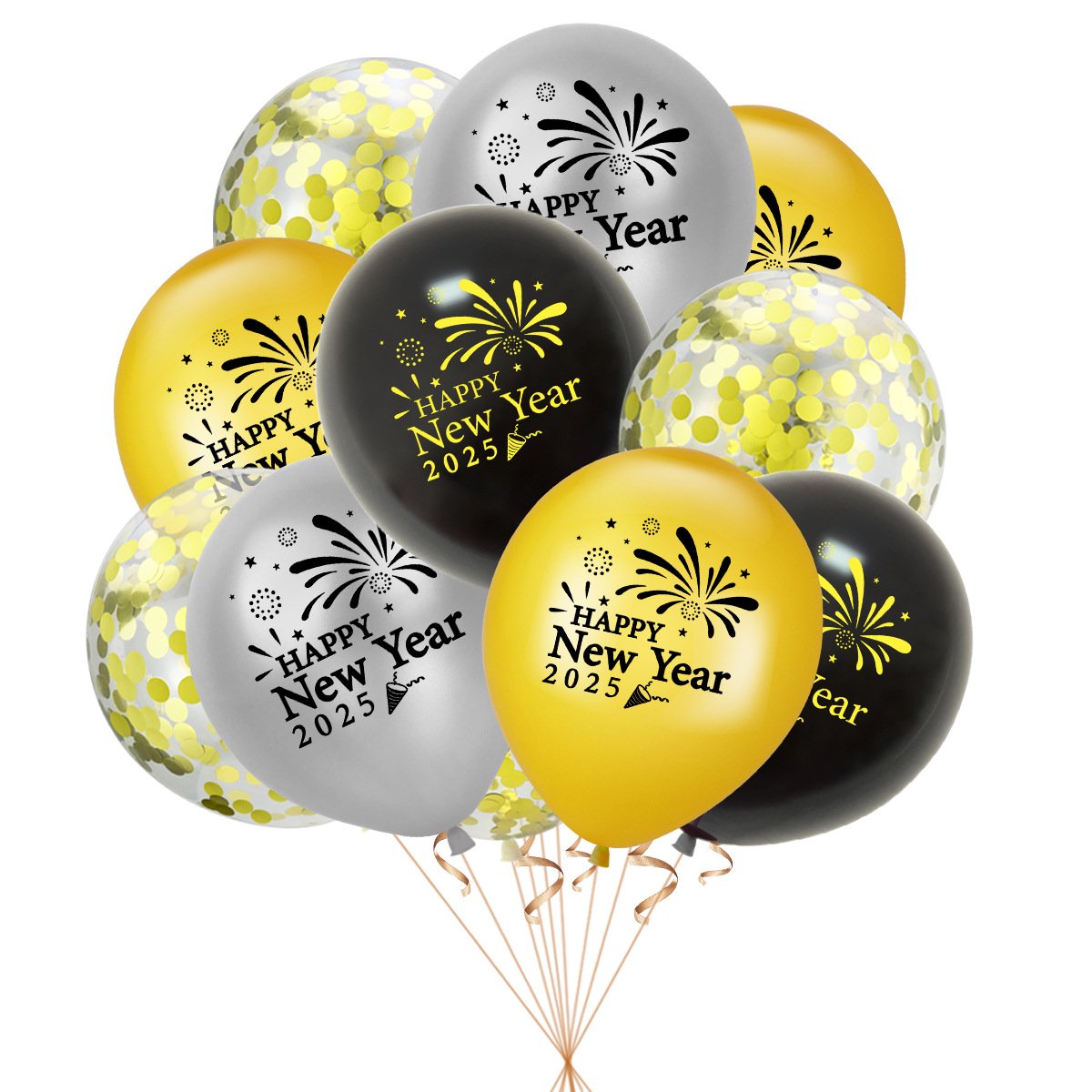 2025 Happy New Year Bunting Banner Cake Topper Photo Props Foil Latex Balloons For New Year Party Decorations