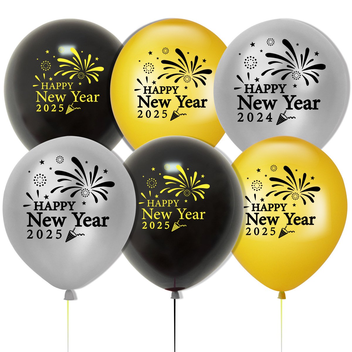 2025 Happy New Year Bunting Banner Cake Topper Photo Props Foil Latex Balloons For New Year Party Decorations
