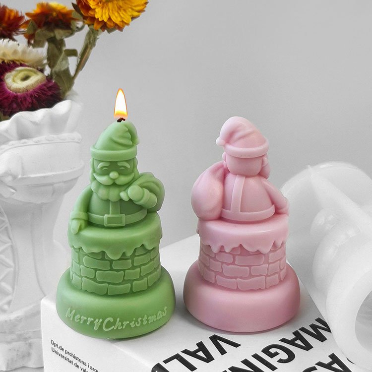 YS New Design Chimney Santa Claus Silicone Candle Molds Christmas Decorations Gift Casting Mould DIY Aromatherapy Candle Making