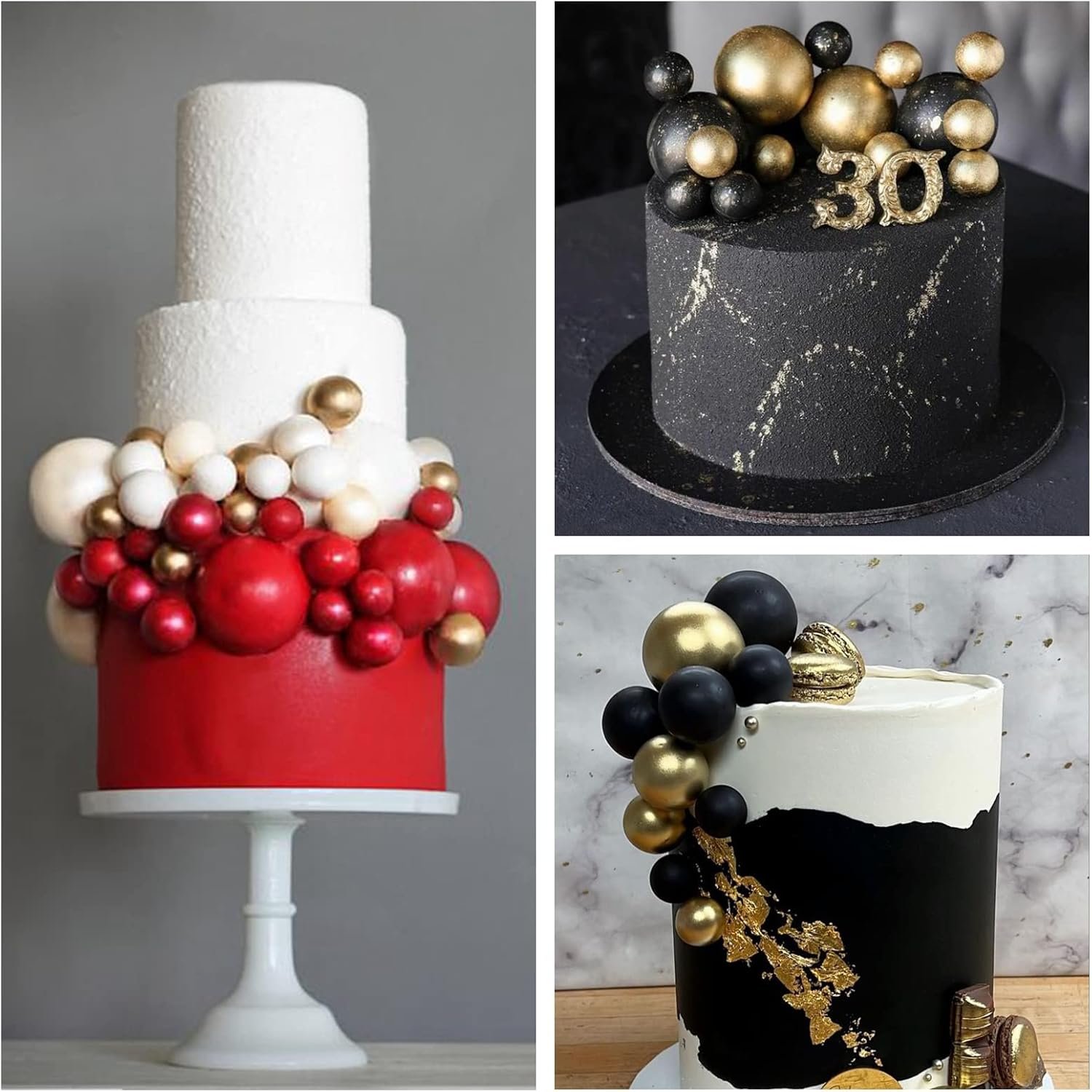 32Pcs 4 Colors Sizes Red Black Casino Party Ball Cake Topper Decorations Mini Balloons Cake Topper Sticks Foam Balls Cake Picks