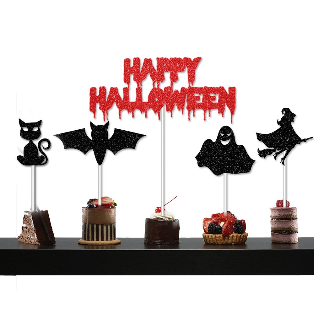 Halloween Party Cake Decoration Card Happy Halloween Bat Ghost Small DIY Plug-in Card