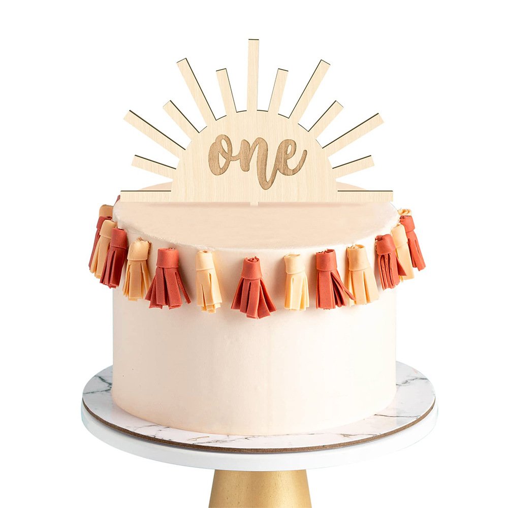 Baby Shower Party Supplies Wooden Sunrise "One" Birthday Cake Topper Baby's First Birthday Wild One Cake Dessert Topper XQ083