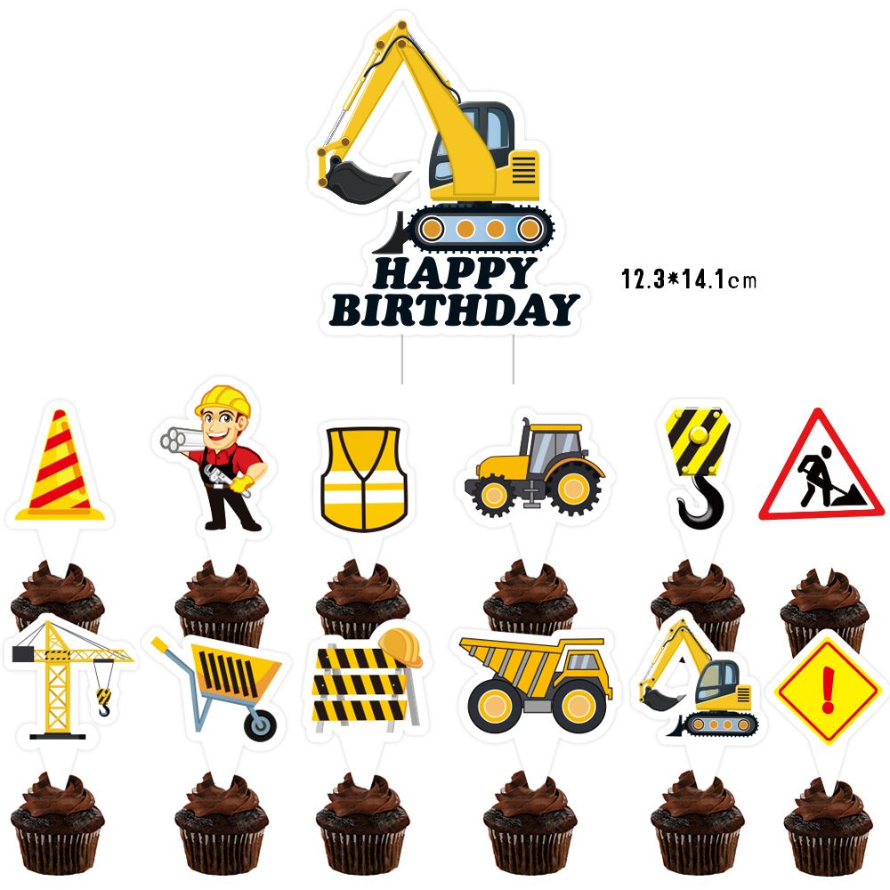Construction truck balloon decoration included Plates Cups napkins tablecloth banner balloon set birthday party decorations