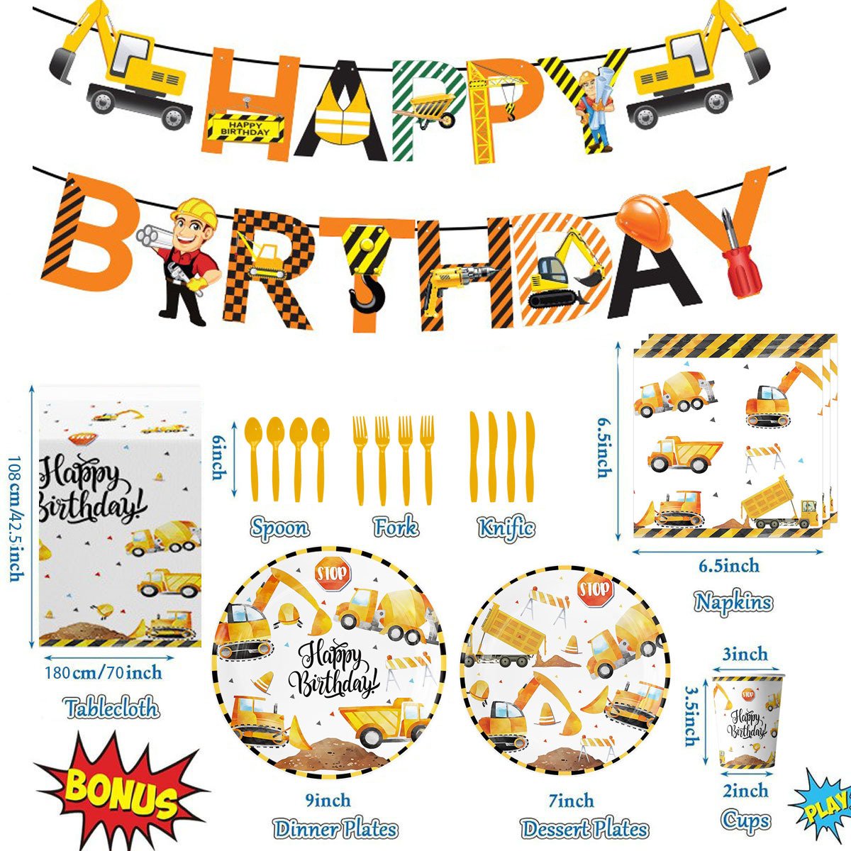 Construction truck balloon decoration included Plates Cups napkins tablecloth banner balloon set birthday party decorations
