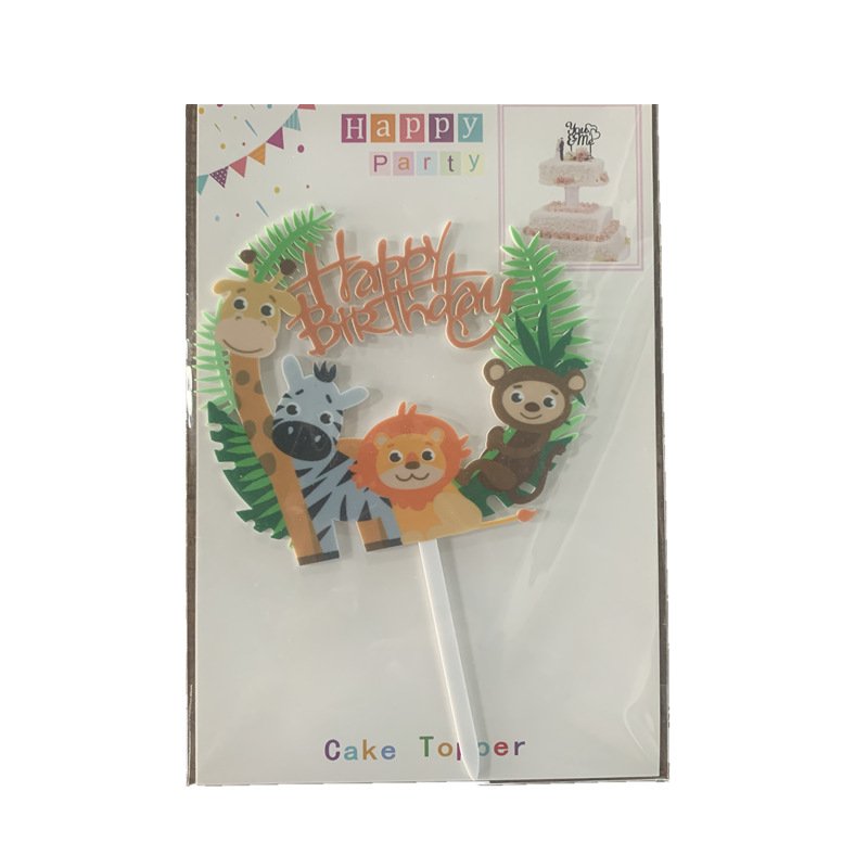 New color printing cartoon acrylic cake insert happy birthday animal birthday cake topper