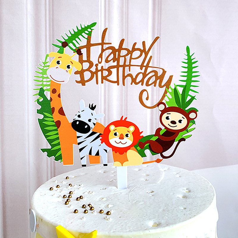New color printing cartoon acrylic cake insert happy birthday animal birthday cake topper