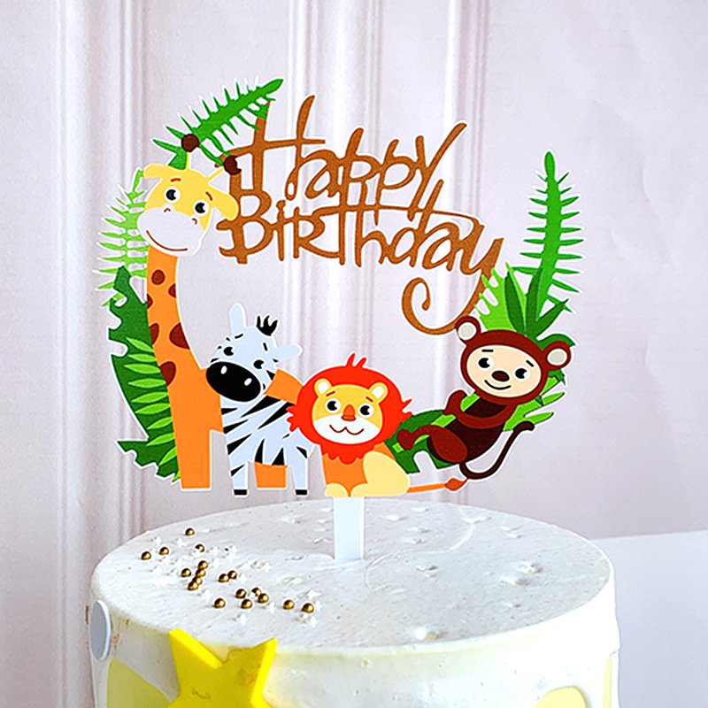 New color printing cartoon acrylic cake insert happy birthday animal birthday cake topper