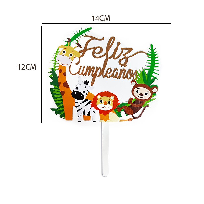 New color printing cartoon acrylic cake insert happy birthday animal birthday cake topper