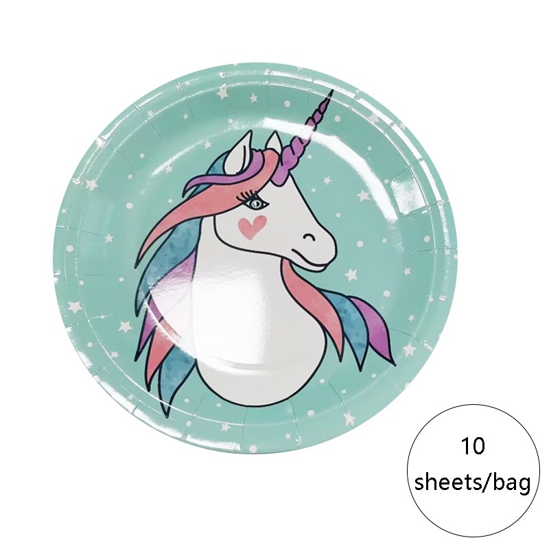 LR Green 9 inch Rainbow Unicorn Cartoon Disposable Paper Plates For Children Birthday Or Graduation Party Table Decoration plate