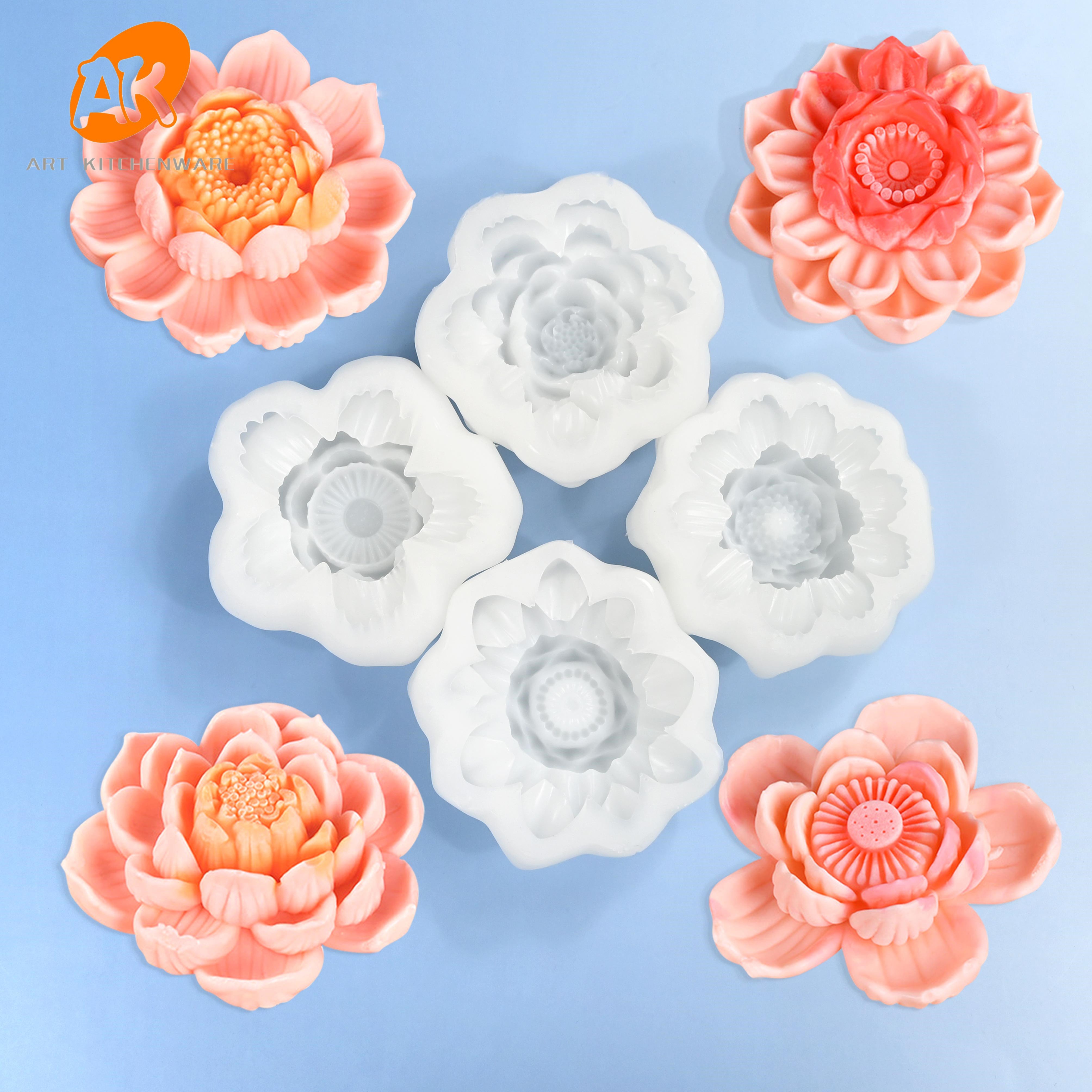 AK Wholesale Lotus Handmade Soap Plaster Silicone Mould for 3d Candles Mold Flower Silicone Fondant Pastry Cake Decorating Molds