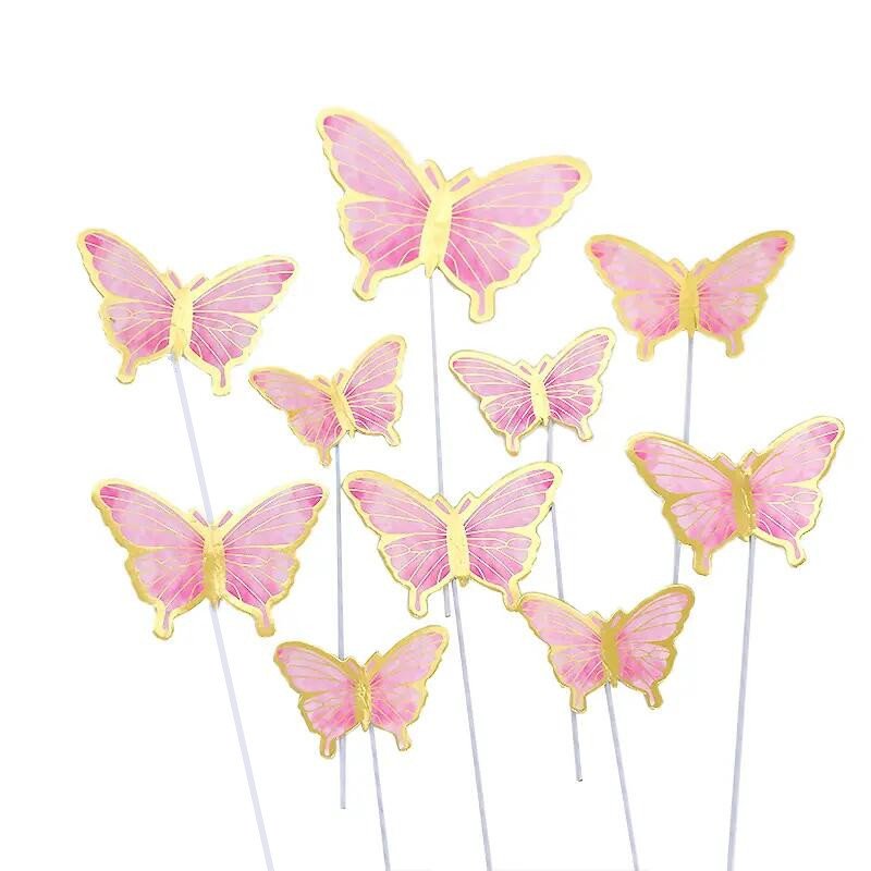 10pcs glitter butterfly cake topper ins style for cake decoration baking supplies