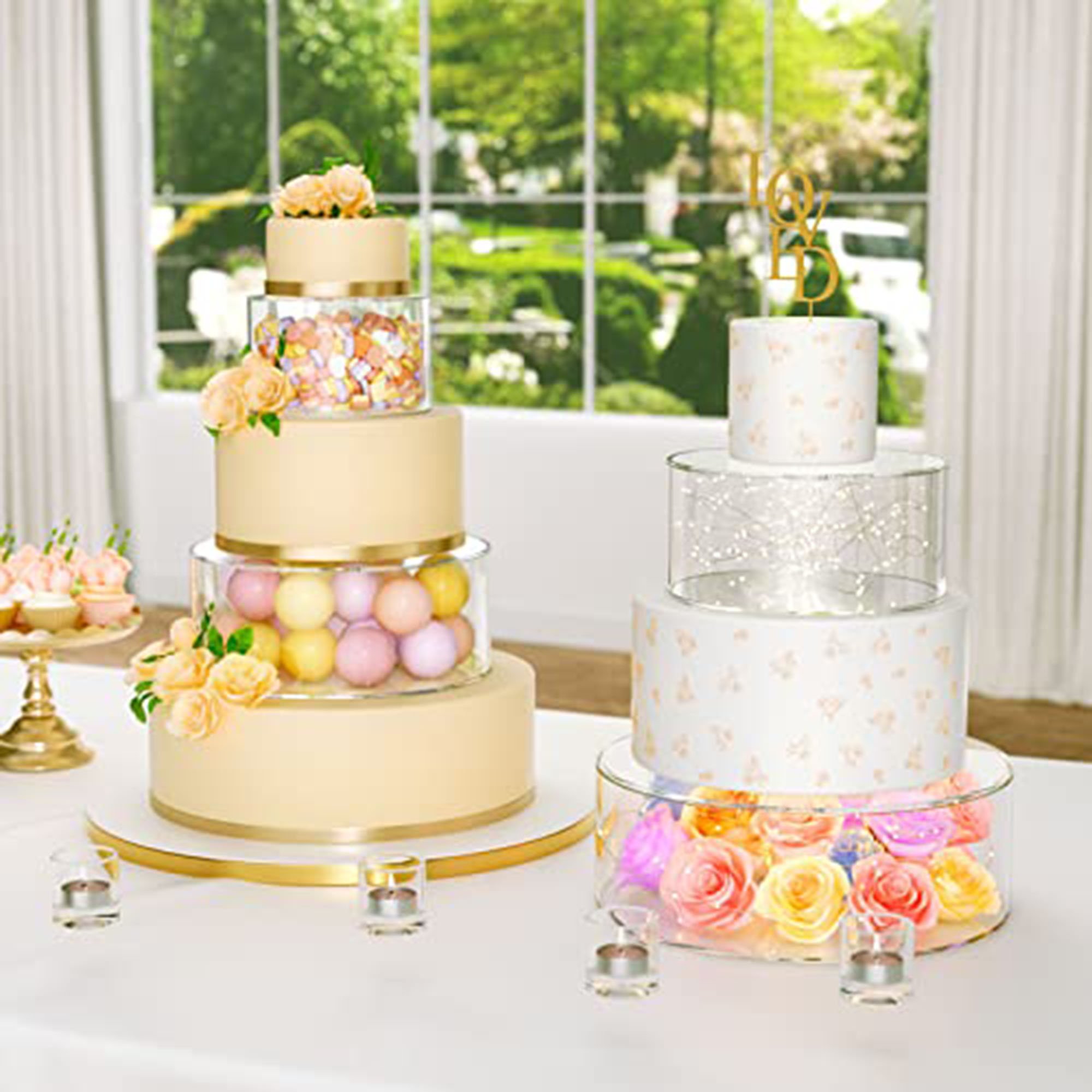 Acrylic Fillable Cake Stand Cake Riser Cake Tier, Round Cylinder Display Riser Display Box, Decorative Centerpiece for Wedding