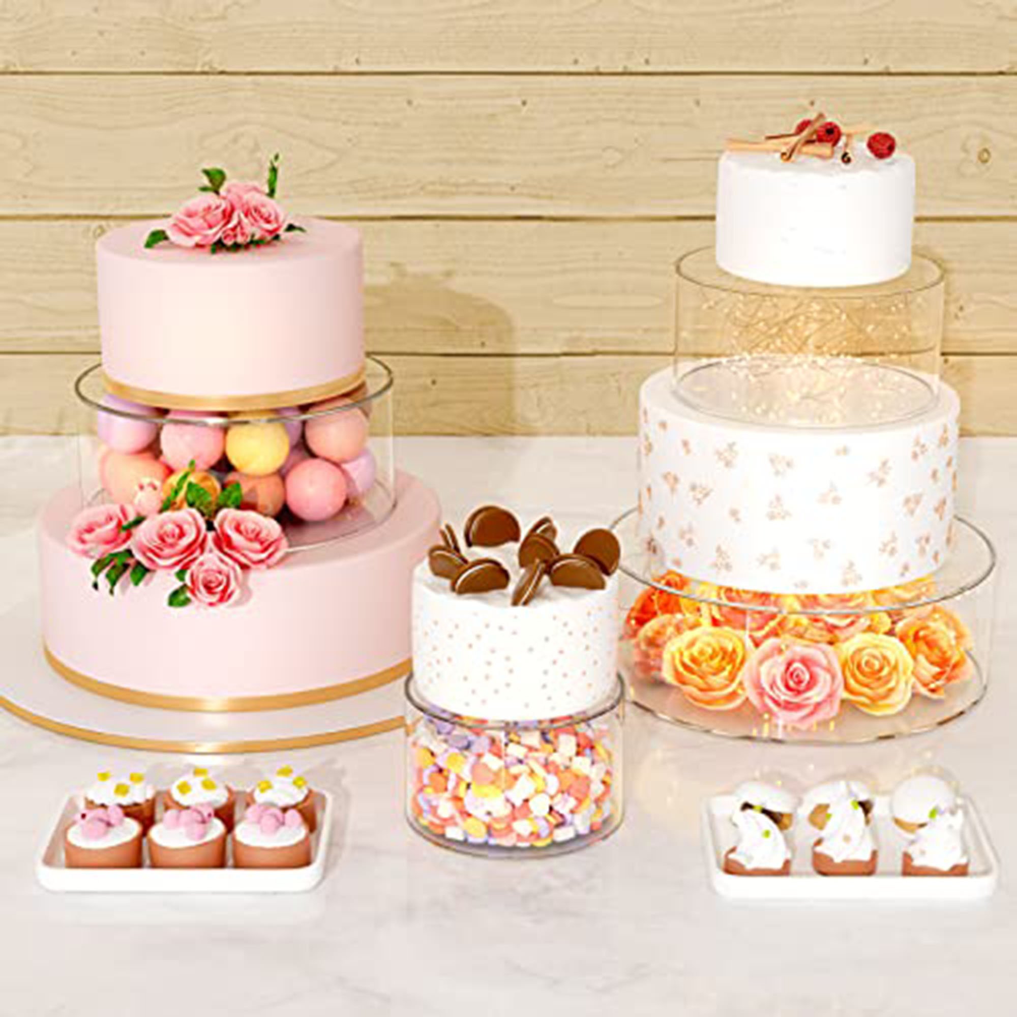Acrylic Fillable Cake Stand Cake Riser Cake Tier, Round Cylinder Display Riser Display Box, Decorative Centerpiece for Wedding