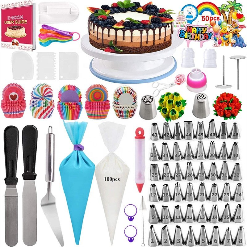 322pcs New Style Cake Decorating Kit Custom Logo Stainless Steel Baking Tool with Plastic Supplies New Style and High Quality