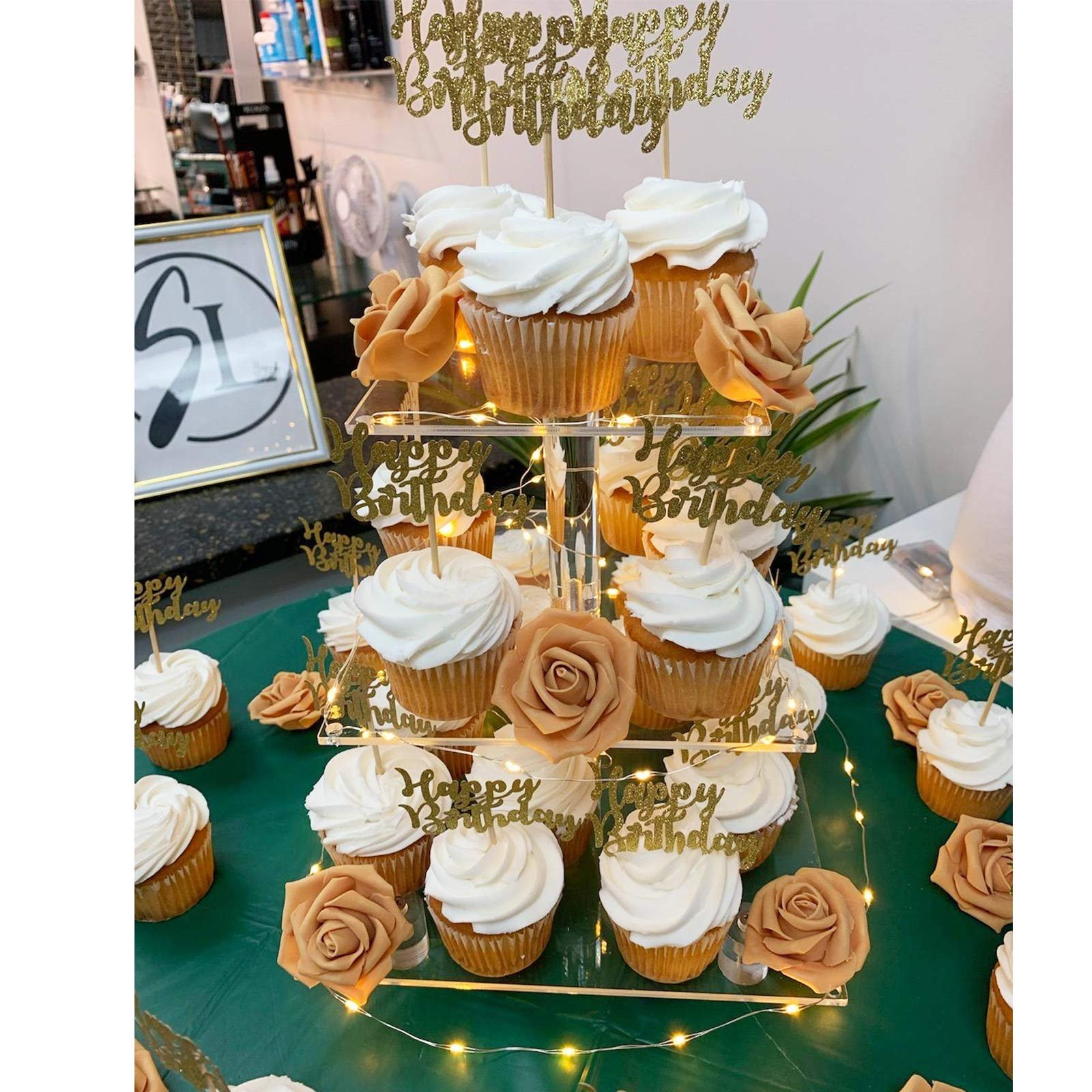 Factory wholesale 3 Tier with LED Lights Cupcake Tower Display Square Acrylic Cake Stands for Wedding Birthday Festive Party