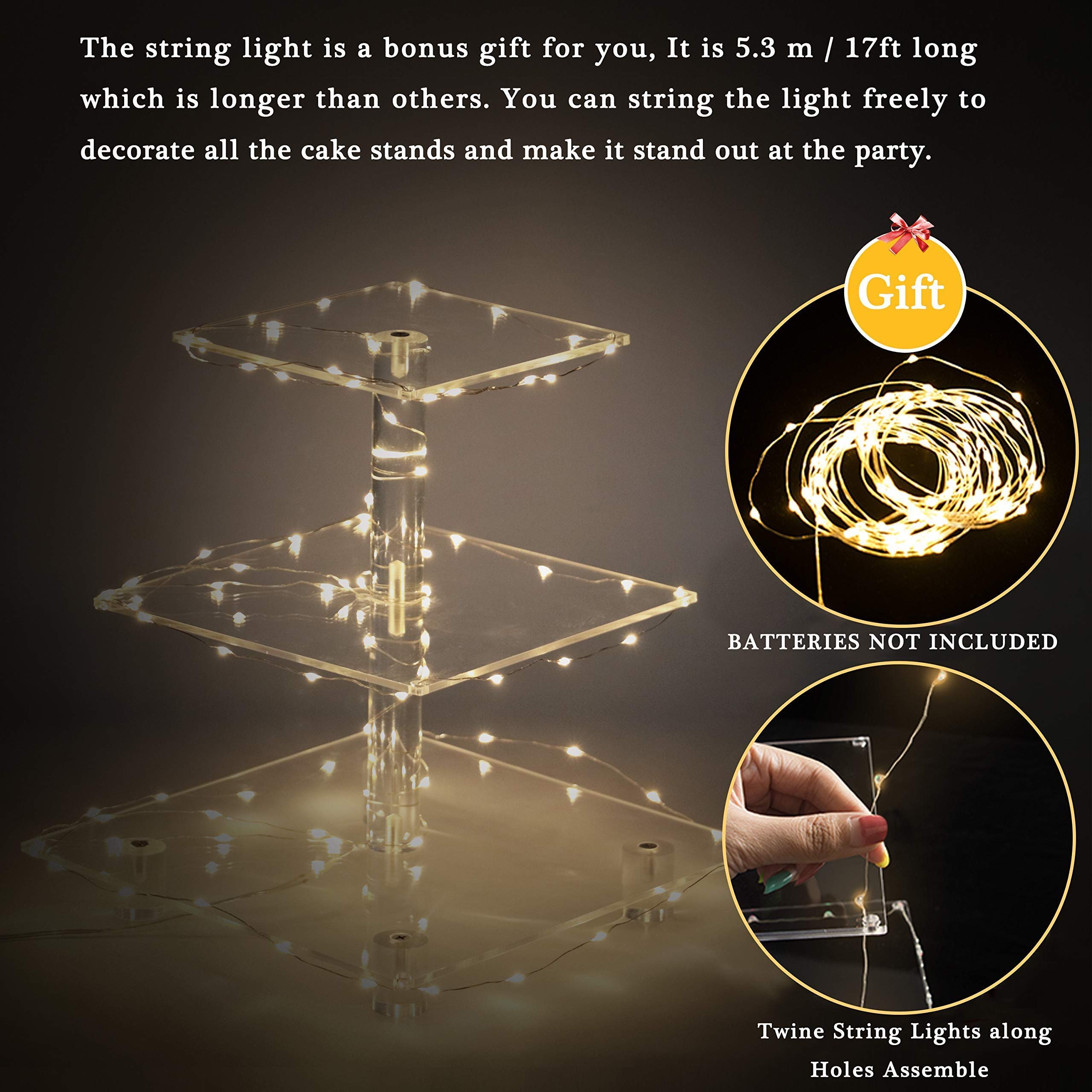Factory wholesale 3 Tier with LED Lights Cupcake Tower Display Square Acrylic Cake Stands for Wedding Birthday Festive Party