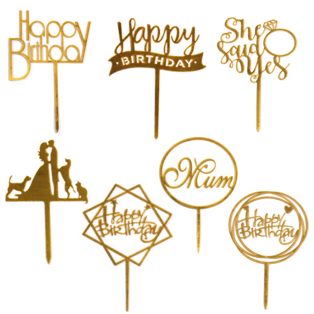 Happy Birthday Cake Topper Gilding Acrylic Round Crown King Queen Prince Princess Royal Theme Cake Decoration Party Supplies.