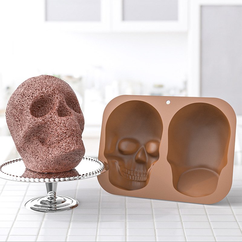 A34 Hot Large 32 X 24cm 3d Cake Decorating Supplies Tools Pan Silicone Skull Cake Mold Baking With Halloween Birthday