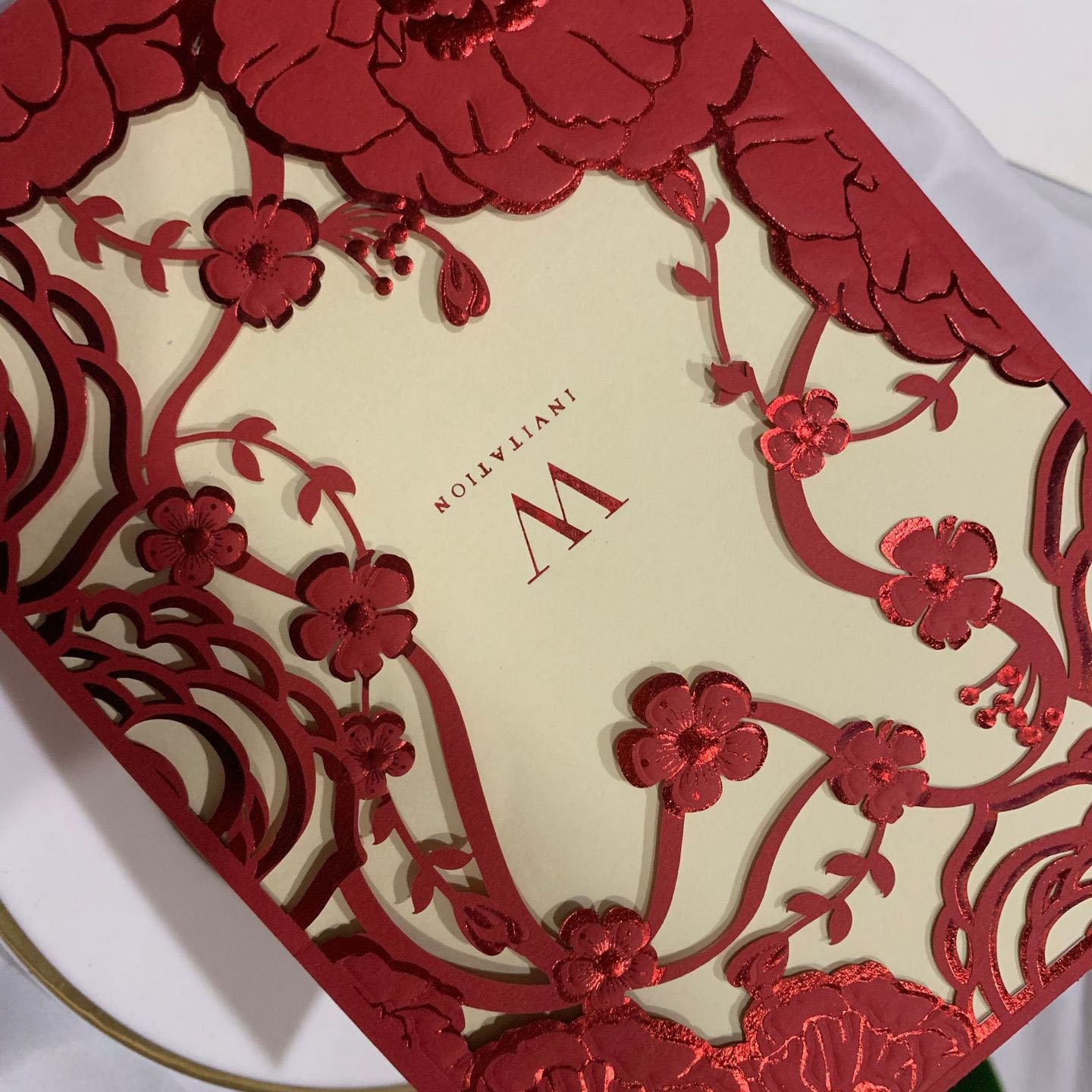 Ychon new wholesale shower window red flower cards wedding invitation cards latest designs for happy wedding party