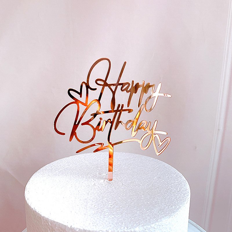 INS Original Gold Happy Birthday Mini Heart Cake Toppers Acrylic Birthday Cupcake Toppers Kids Birthday Party Cake Decorations