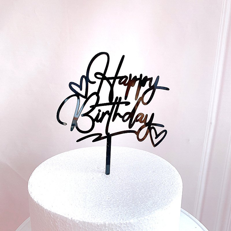 INS Original Gold Happy Birthday Mini Heart Cake Toppers Acrylic Birthday Cupcake Toppers Kids Birthday Party Cake Decorations