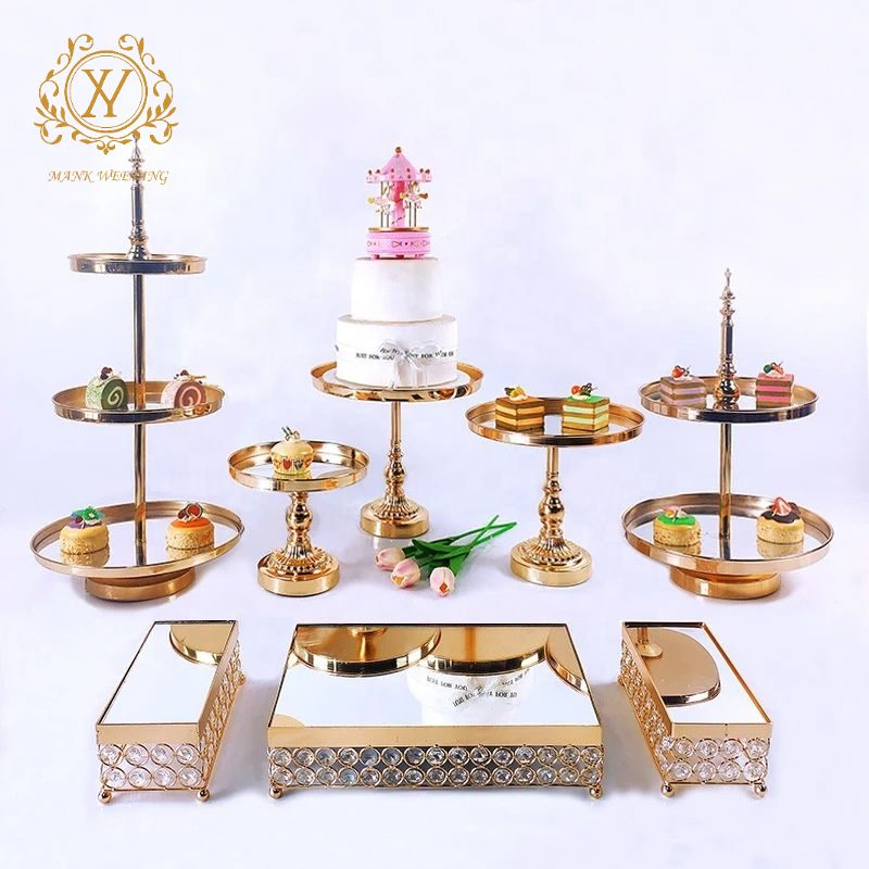 New Light Luxury Wedding Party Supplies Gold Silver Cake Stand Metal Crystal Dessert Tables for Wedding Celebration Decorations