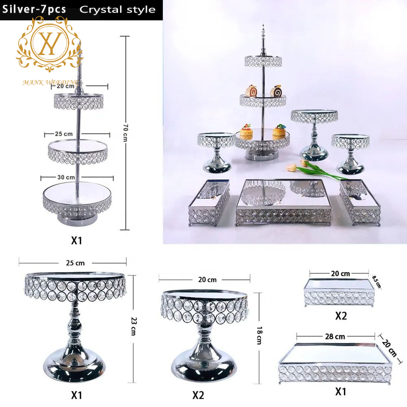 New Light Luxury Wedding Party Supplies Gold Silver Cake Stand Metal Crystal Dessert Tables for Wedding Celebration Decorations