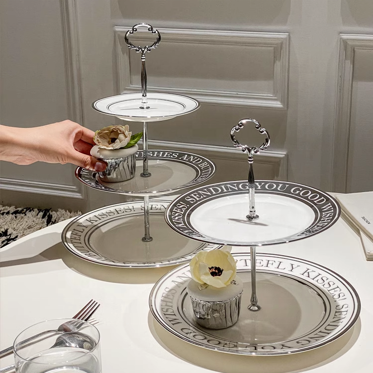ODM High-Grade Dessert Display Rack Ceramic Plate Wedding Dessert Tray Decoration Cake Stand Afternoon Tea Stand