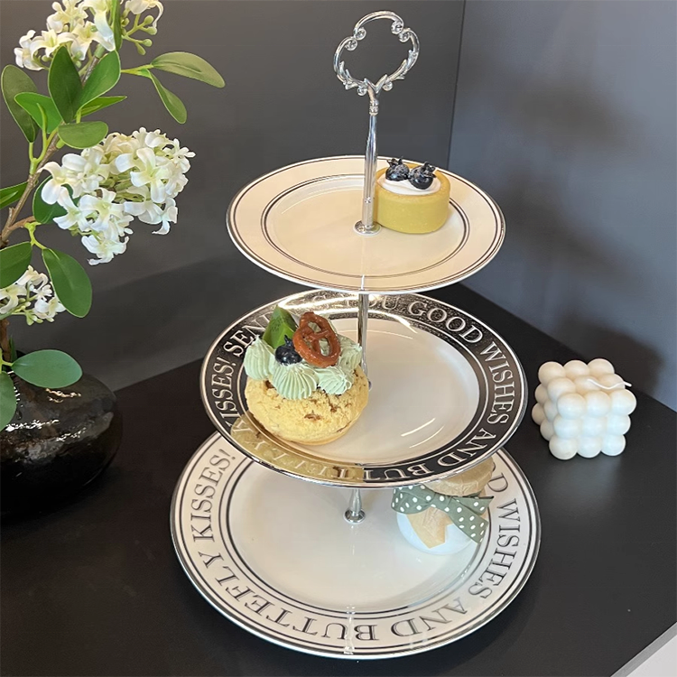 ODM High-Grade Dessert Display Rack Ceramic Plate Wedding Dessert Tray Decoration Cake Stand Afternoon Tea Stand
