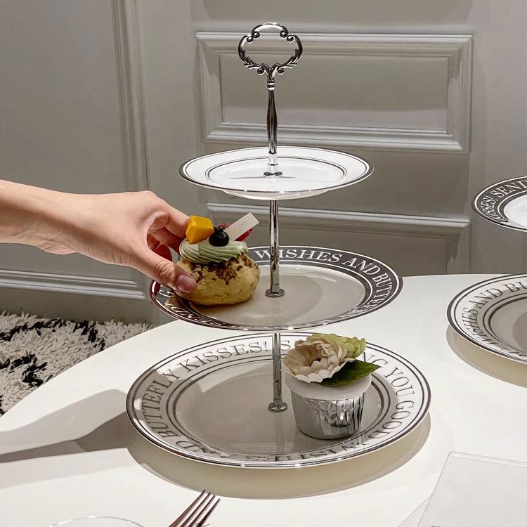 ODM High-Grade Dessert Display Rack Ceramic Plate Wedding Dessert Tray Decoration Cake Stand Afternoon Tea Stand
