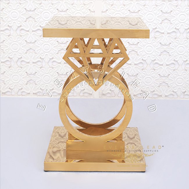 Shiny diamond shape luxury stainless steel cake table wedding gold table cake