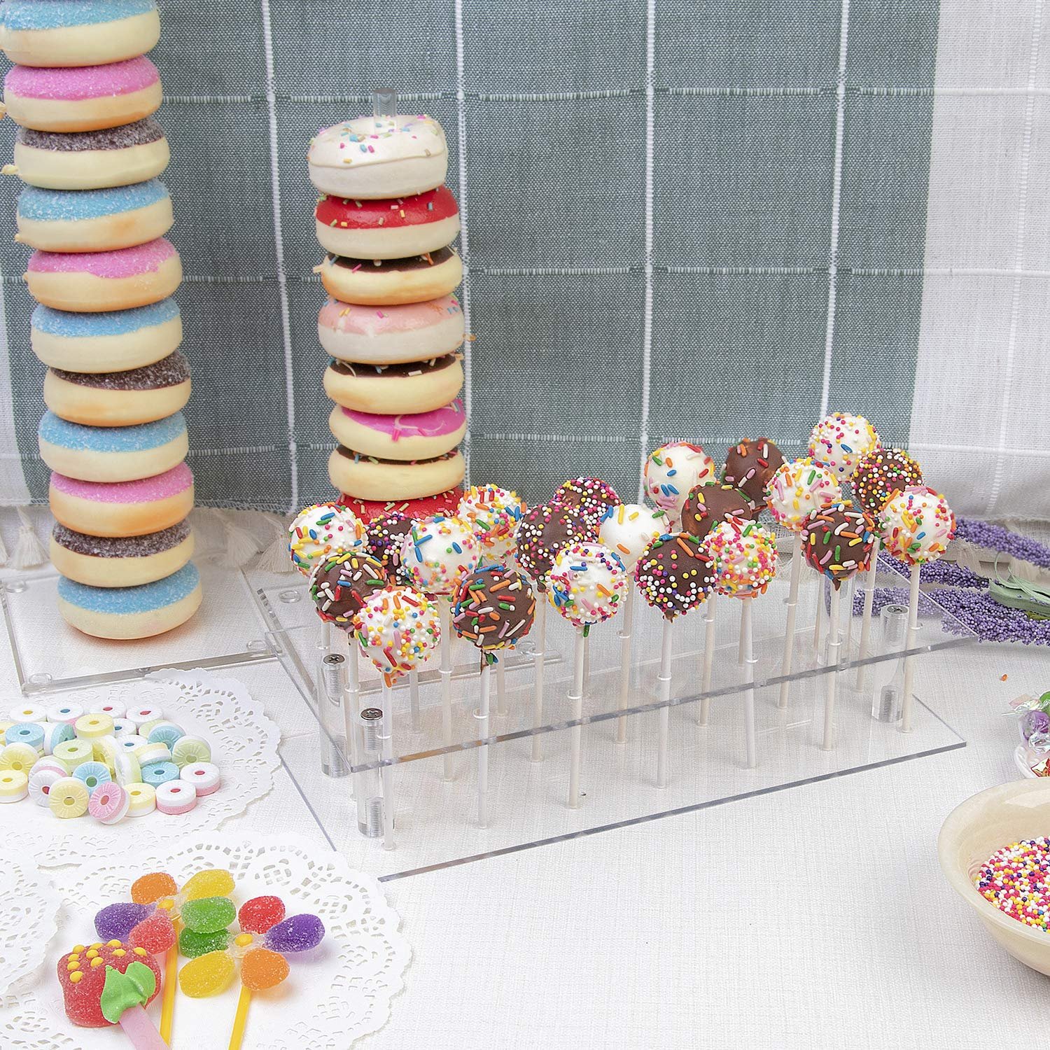 Factory wholesale 21 Hole Candy Decorative Birthday Party Supplies Acrylic Cake Pop Display Stand for Weddings Birthday Parties