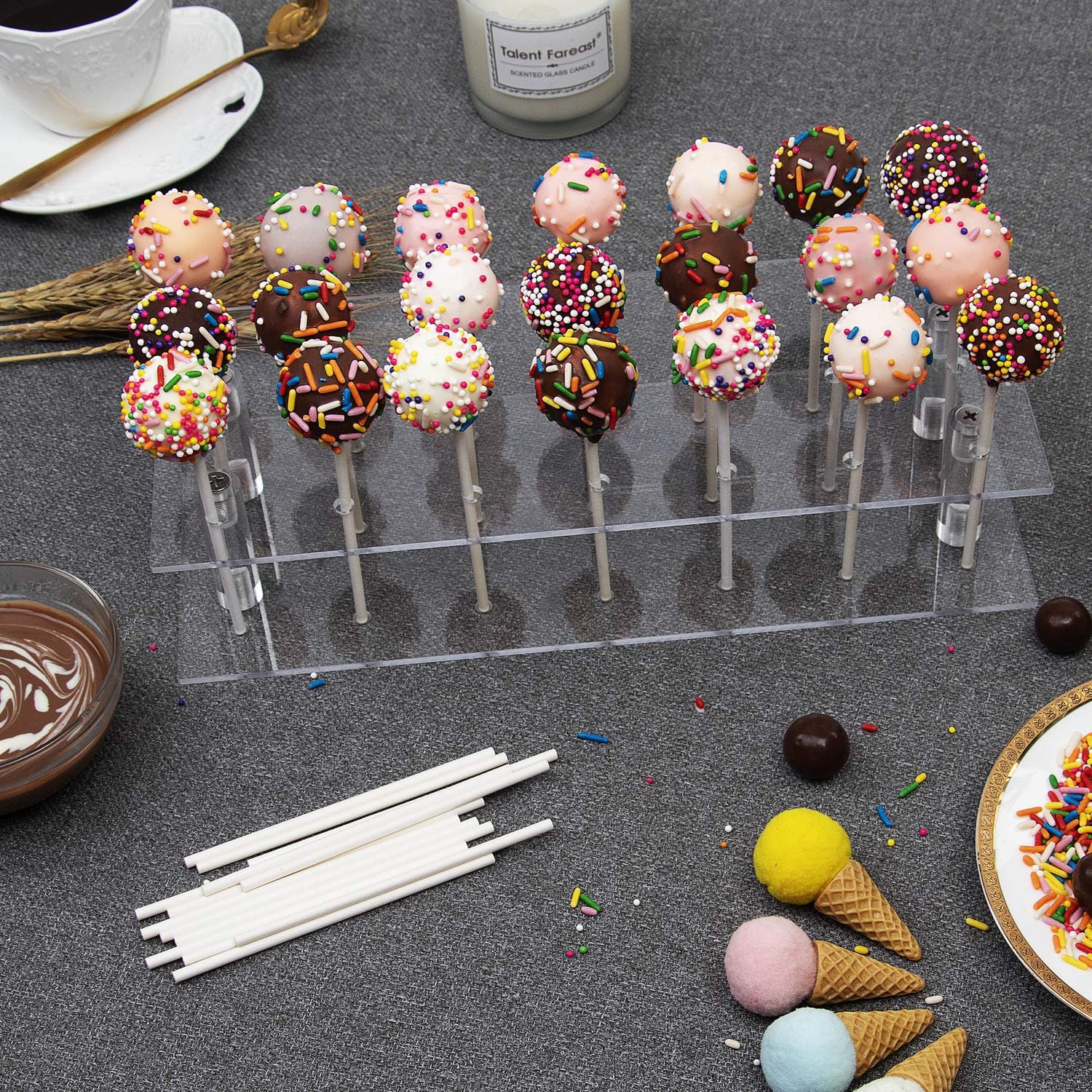 Factory wholesale 21 Hole Candy Decorative Birthday Party Supplies Acrylic Cake Pop Display Stand for Weddings Birthday Parties