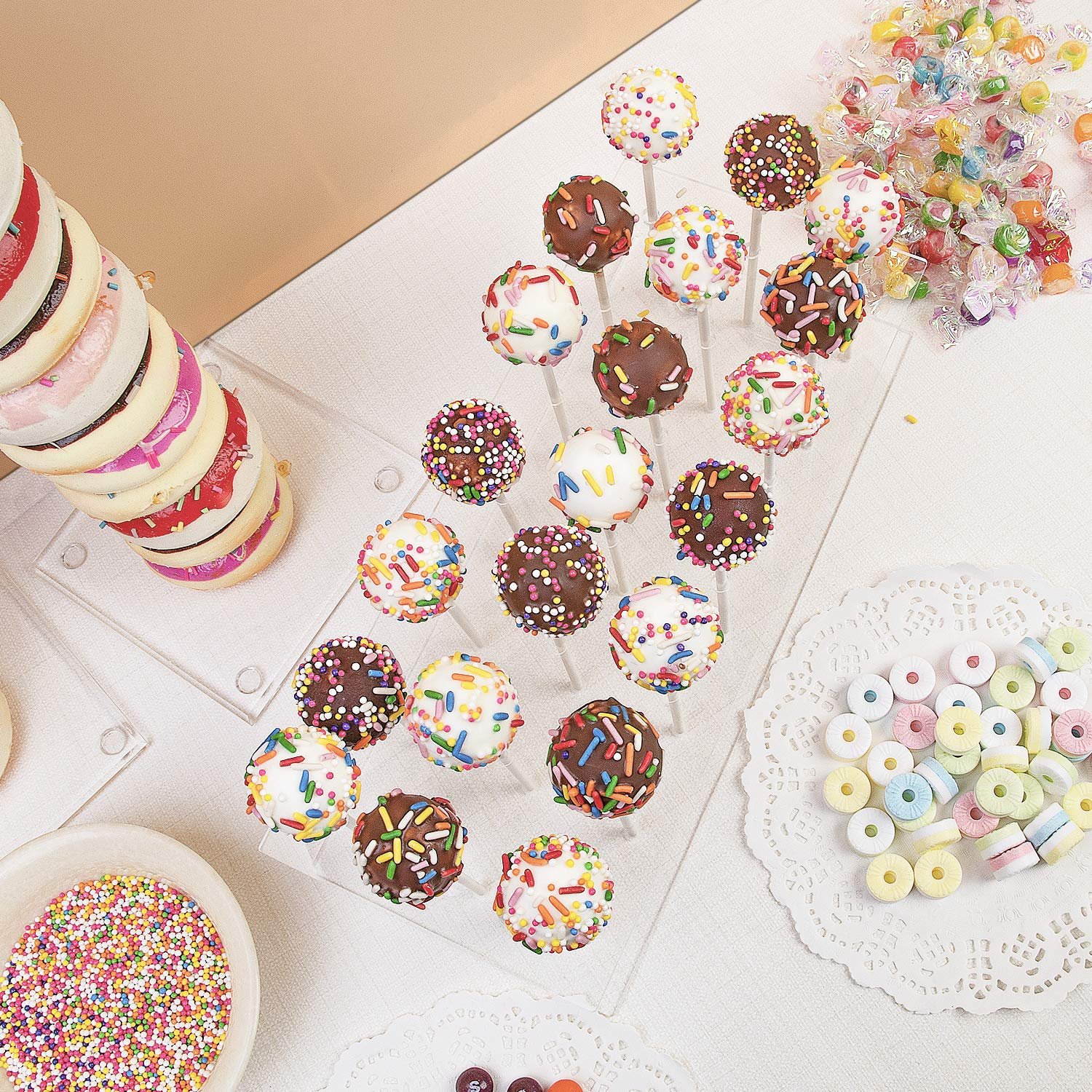 Factory wholesale 21 Hole Candy Decorative Birthday Party Supplies Acrylic Cake Pop Display Stand for Weddings Birthday Parties