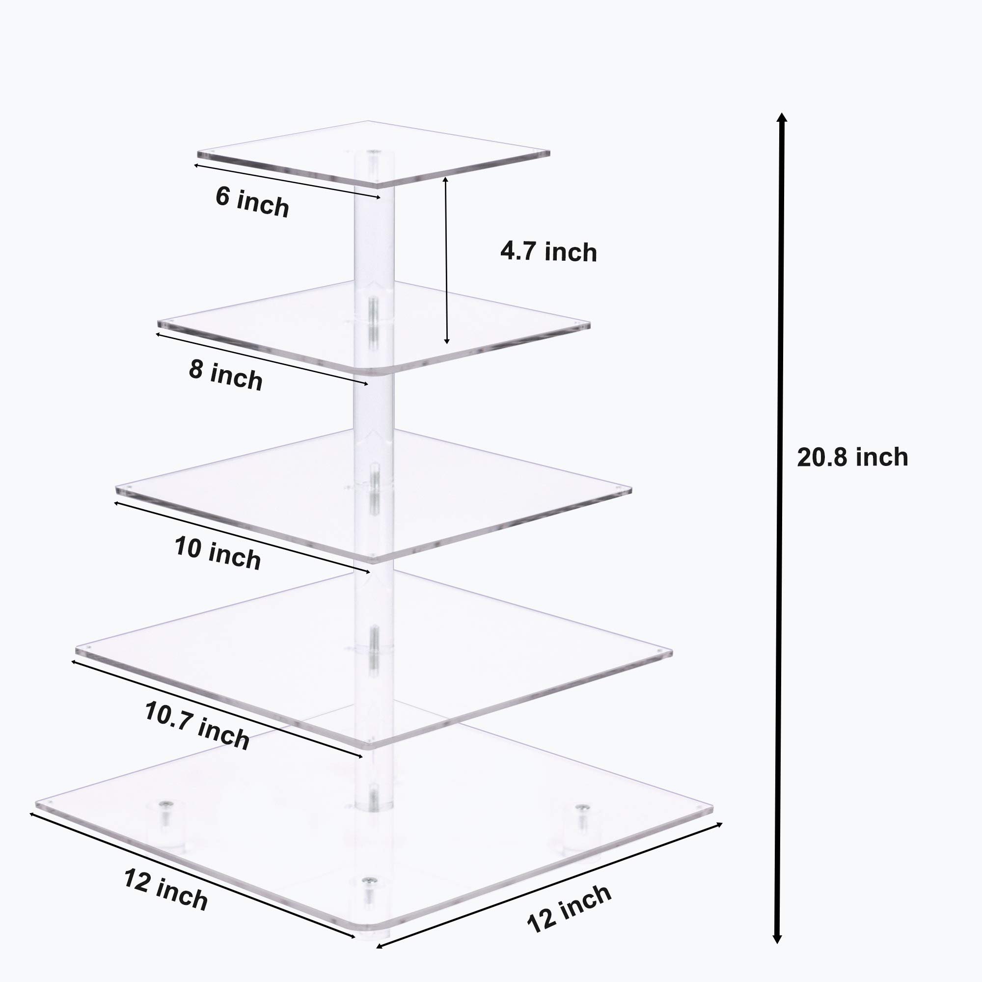 Factory wholesale 5 Tier with LED Light Wedding Cupcake Display and Storage Square Acrylic Cupcake Stand for Wedding Party