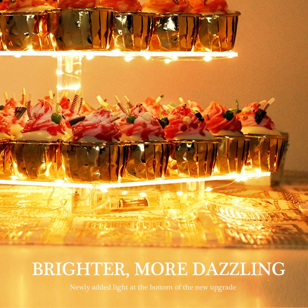 Factory wholesale 5 Tier with LED Light Wedding Cupcake Display and Storage Square Acrylic Cupcake Stand for Wedding Party
