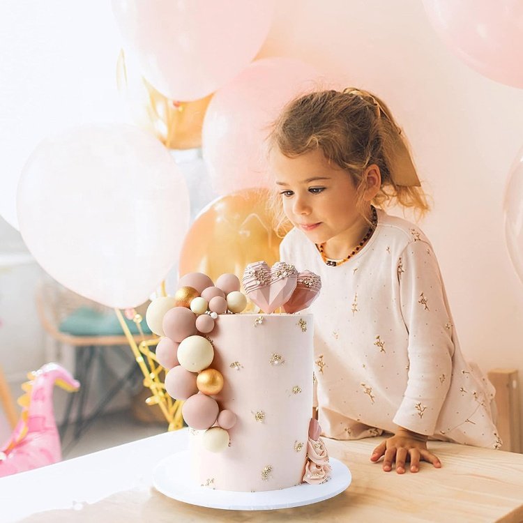 Light Brown Gold Pearl Ball Shaped Cupcake Insert Cake Topper for Baby Shower Birthday Party Favors Decoration Supplies