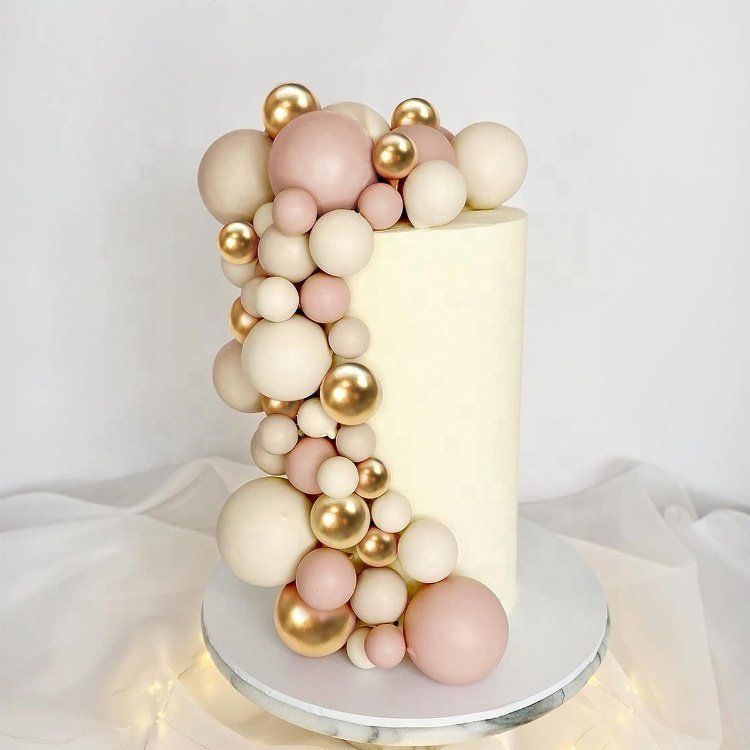 Light Brown Gold Pearl Ball Shaped Cupcake Insert Cake Topper for Baby Shower Birthday Party Favors Decoration Supplies